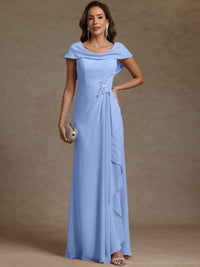 Sheath/Column Asymmetrical Cape Sleeves Floor-Length Mother of the Bride Dresses with Ruffle