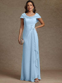 Sheath/Column Asymmetrical Cape Sleeves Floor-Length Mother of the Bride Dresses with Ruffle