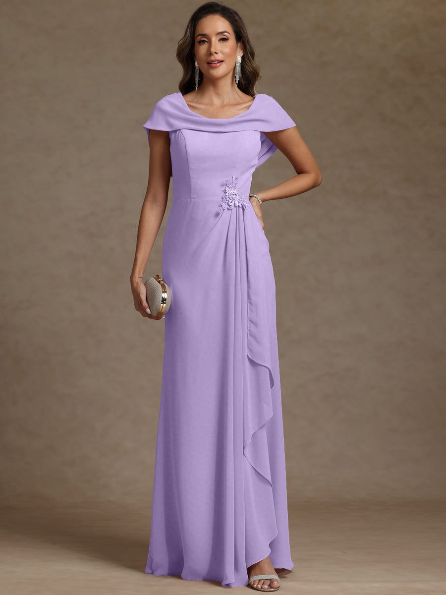 Sheath/Column Asymmetrical Cape Sleeves Floor-Length Mother of the Bride Dresses with Ruffle