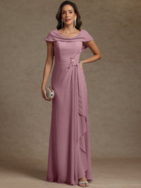 Sheath/Column Asymmetrical Cape Sleeves Floor-Length Mother of the Bride Dresses with Ruffle