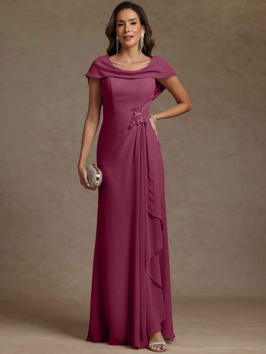 Sheath/Column Asymmetrical Cape Sleeves Floor-Length Mother of the Bride Dresses with Ruffle