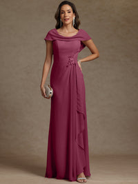 Sheath/Column Asymmetrical Cape Sleeves Floor-Length Mother of the Bride Dresses with Ruffle