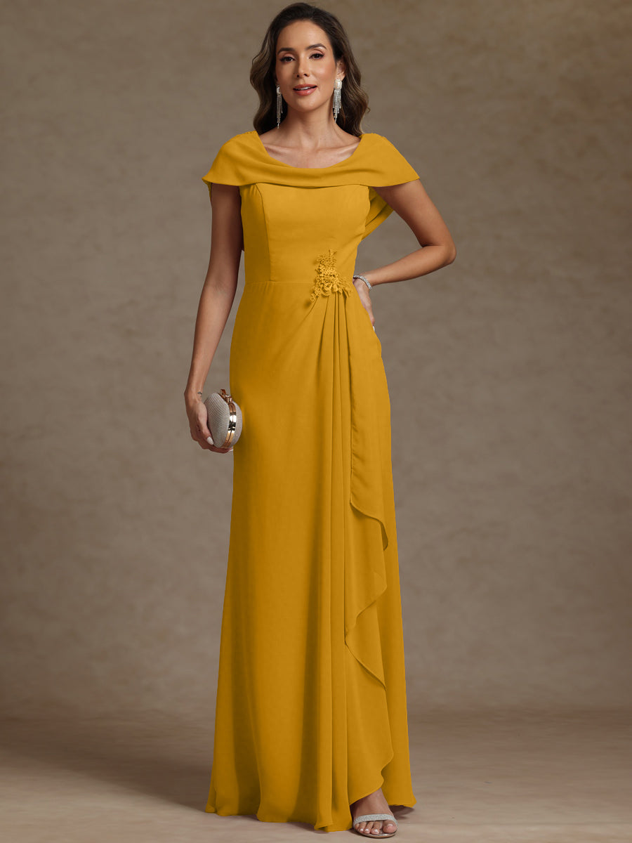 Sheath/Column Asymmetrical Cape Sleeves Floor-Length Mother of the Bride Dresses with Ruffle