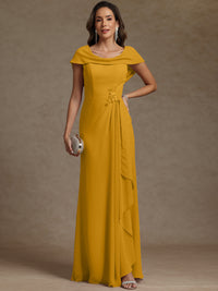 Sheath/Column Asymmetrical Cape Sleeves Floor-Length Mother of the Bride Dresses with Ruffle