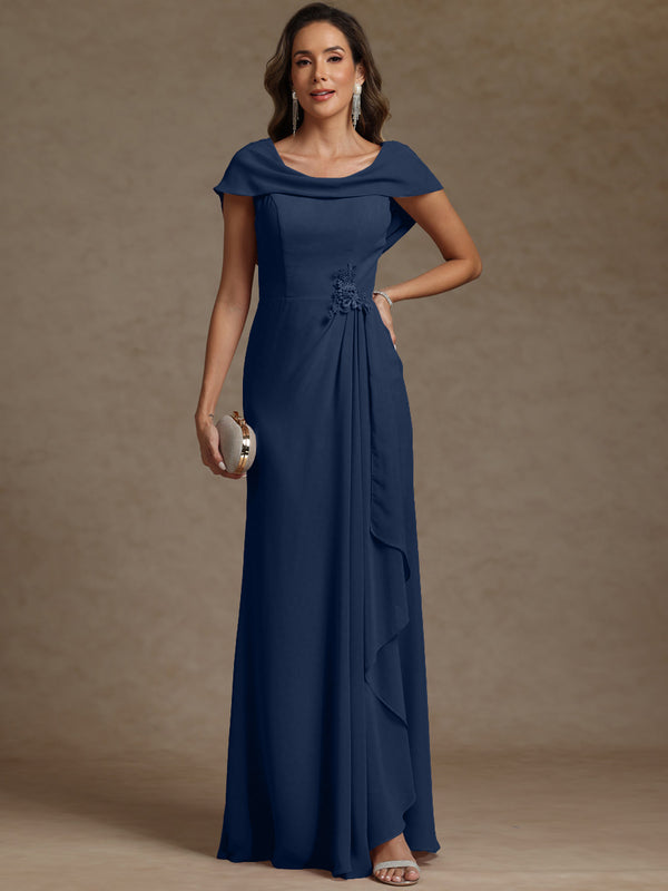 Sheath/Column Asymmetrical Cape Sleeves Floor-Length Mother of the Bride Dresses with Ruffle