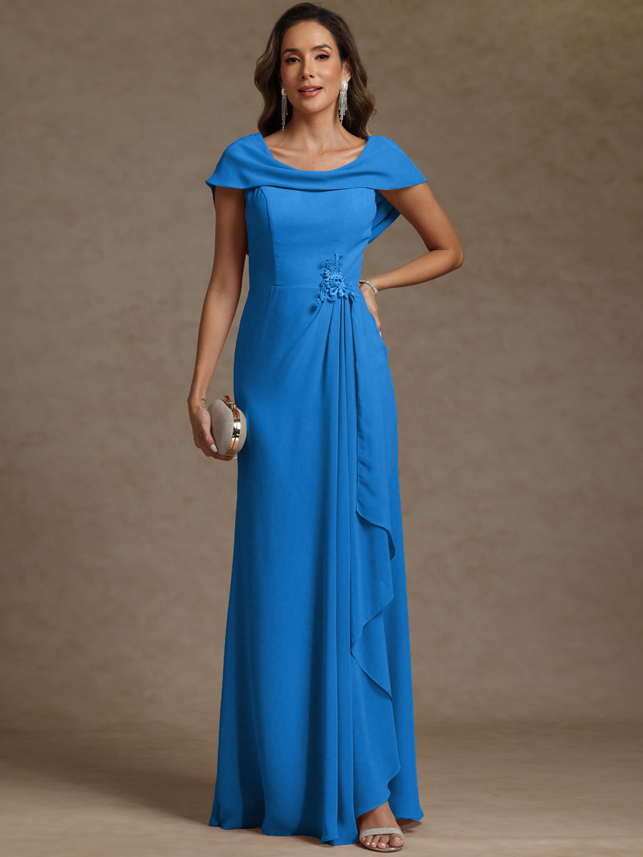 Sheath/Column Asymmetrical Cape Sleeves Floor-Length Mother of the Bride Dresses with Ruffle