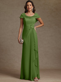 Sheath/Column Asymmetrical Cape Sleeves Floor-Length Mother of the Bride Dresses with Ruffle