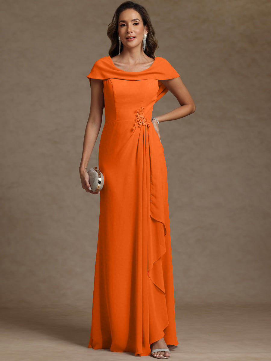 Sheath/Column Asymmetrical Cape Sleeves Floor-Length Mother of the Bride Dresses with Ruffle