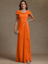 Sheath/Column Asymmetrical Cape Sleeves Floor-Length Mother of the Bride Dresses with Ruffle
