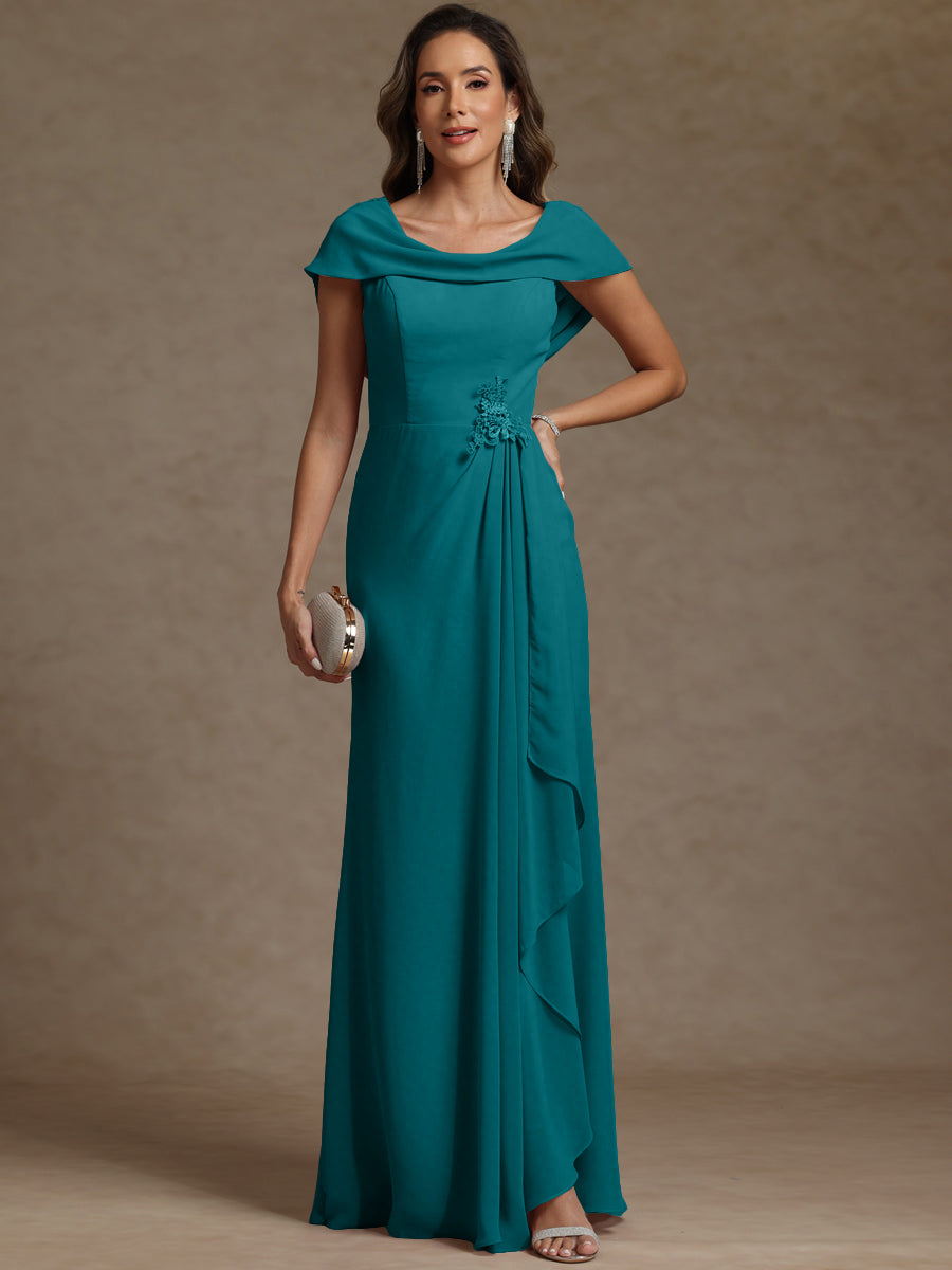 Sheath/Column Asymmetrical Cape Sleeves Floor-Length Mother of the Bride Dresses with Ruffle