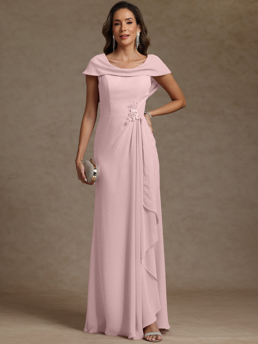 Sheath/Column Asymmetrical Cape Sleeves Floor-Length Mother of the Bride Dresses with Ruffle