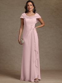 Sheath/Column Asymmetrical Cape Sleeves Floor-Length Mother of the Bride Dresses with Ruffle