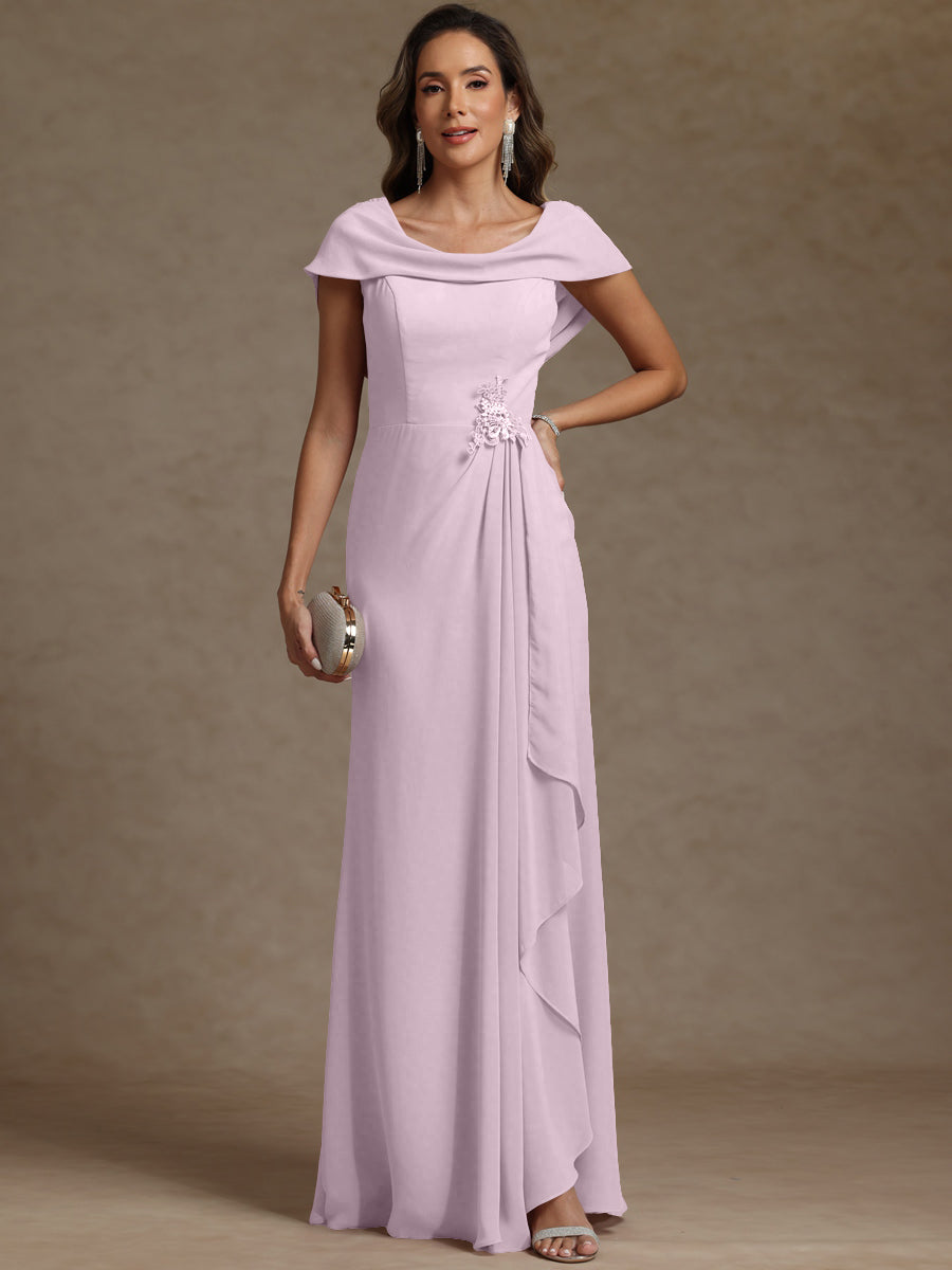 Sheath/Column Asymmetrical Cape Sleeves Floor-Length Mother of the Bride Dresses with Ruffle