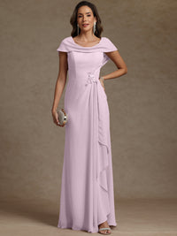 Sheath/Column Asymmetrical Cape Sleeves Floor-Length Mother of the Bride Dresses with Ruffle