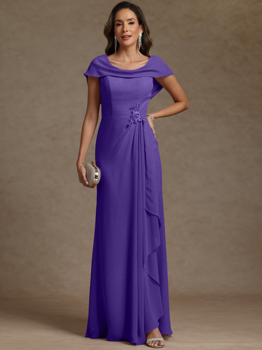 Sheath/Column Asymmetrical Cape Sleeves Floor-Length Mother of the Bride Dresses with Ruffle
