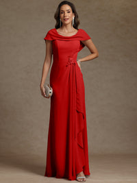 Sheath/Column Asymmetrical Cape Sleeves Floor-Length Mother of the Bride Dresses with Ruffle