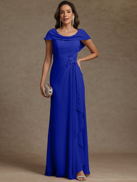 Sheath/Column Asymmetrical Cape Sleeves Floor-Length Mother of the Bride Dresses with Ruffle