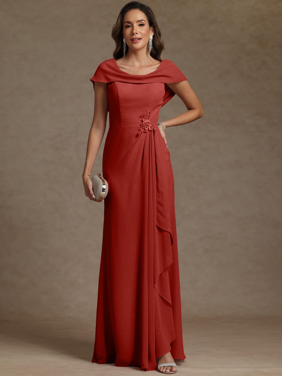 Sheath/Column Asymmetrical Cape Sleeves Floor-Length Mother of the Bride Dresses with Ruffle
