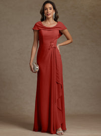Sheath/Column Asymmetrical Cape Sleeves Floor-Length Mother of the Bride Dresses with Ruffle