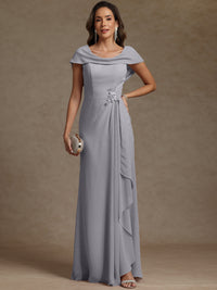Sheath/Column Asymmetrical Cape Sleeves Floor-Length Mother of the Bride Dresses with Ruffle