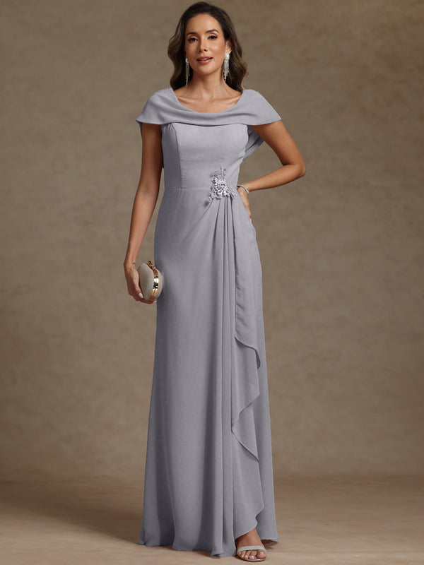 Sheath/Column Asymmetrical Cape Sleeves Floor-Length Mother of the Bride Dresses with Ruffle