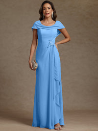 Sheath/Column Asymmetrical Cape Sleeves Floor-Length Mother of the Bride Dresses with Ruffle