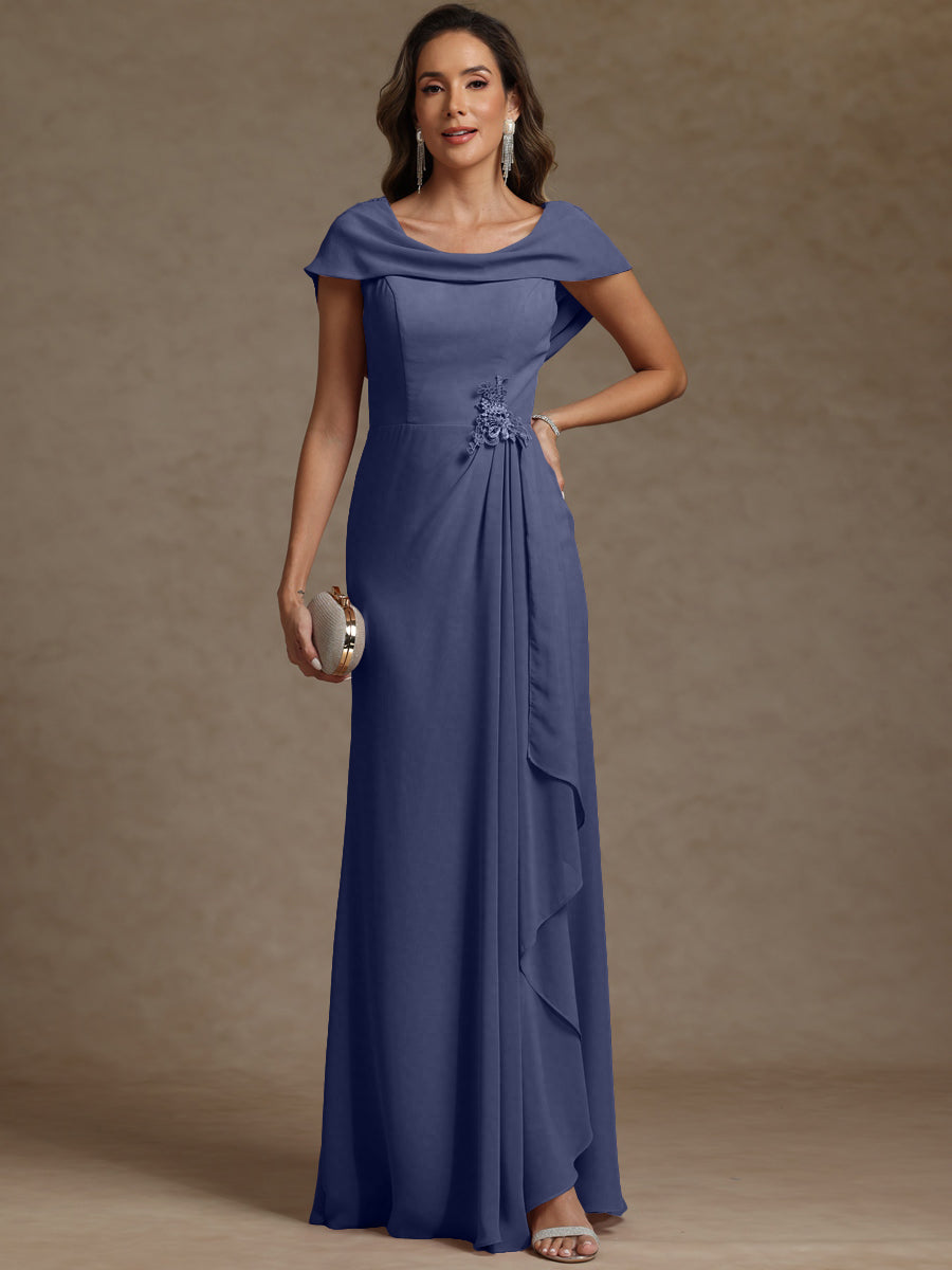 Sheath/Column Asymmetrical Cape Sleeves Floor-Length Mother of the Bride Dresses with Ruffle