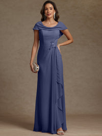 Sheath/Column Asymmetrical Cape Sleeves Floor-Length Mother of the Bride Dresses with Ruffle