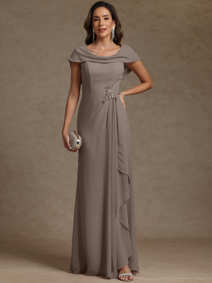 Sheath/Column Asymmetrical Cape Sleeves Floor-Length Mother of the Bride Dresses with Ruffle