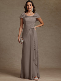Sheath/Column Asymmetrical Cape Sleeves Floor-Length Mother of the Bride Dresses with Ruffle