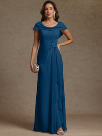 Sheath/Column Asymmetrical Cape Sleeves Floor-Length Mother of the Bride Dresses with Ruffle