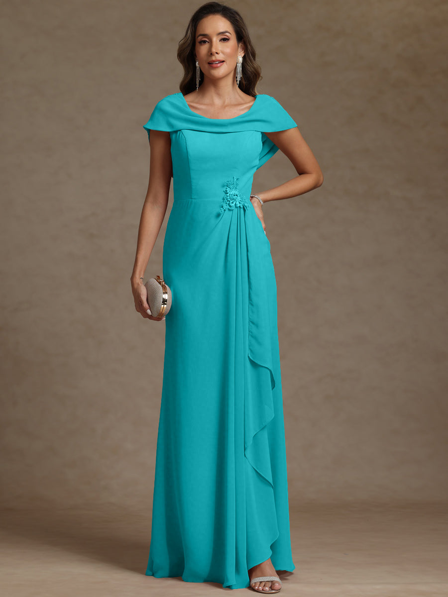 Sheath/Column Asymmetrical Cape Sleeves Floor-Length Mother of the Bride Dresses with Ruffle