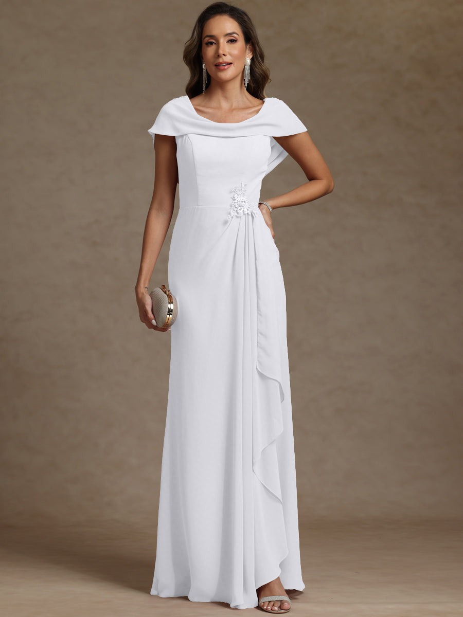 Sheath/Column Asymmetrical Cape Sleeves Floor-Length Mother of the Bride Dresses with Ruffle