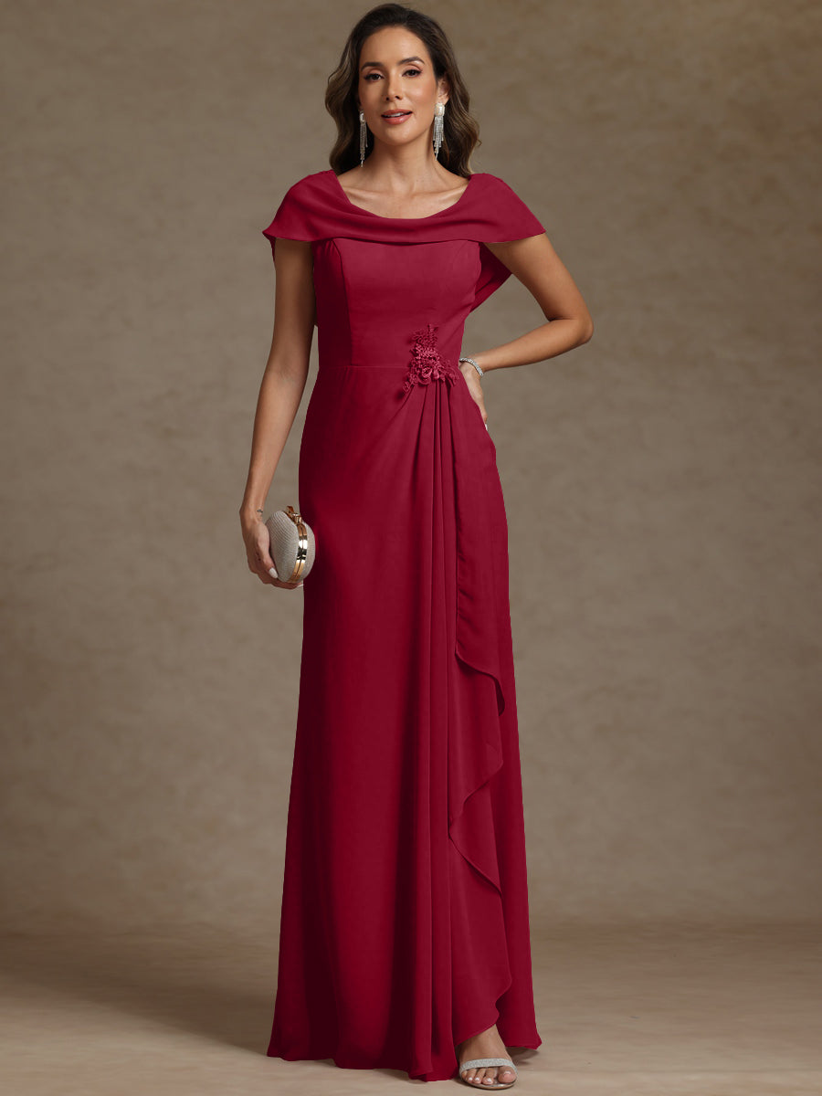 Sheath/Column Asymmetrical Cape Sleeves Floor-Length Mother of the Bride Dresses with Ruffle