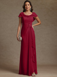 Sheath/Column Asymmetrical Cape Sleeves Floor-Length Mother of the Bride Dresses with Ruffle