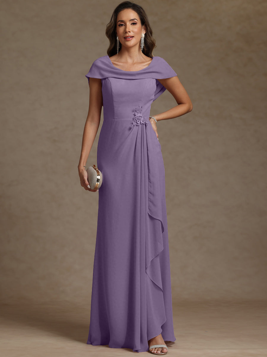 Sheath/Column Asymmetrical Cape Sleeves Floor-Length Mother of the Bride Dresses with Ruffle