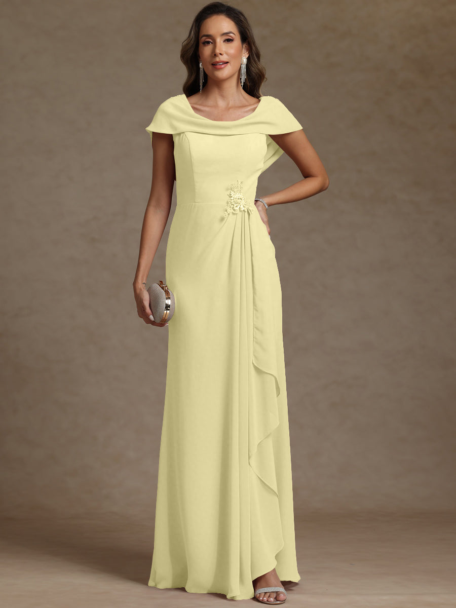 Sheath/Column Asymmetrical Cape Sleeves Floor-Length Mother of the Bride Dresses with Ruffle