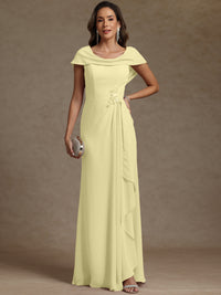 Sheath/Column Asymmetrical Cape Sleeves Floor-Length Mother of the Bride Dresses with Ruffle