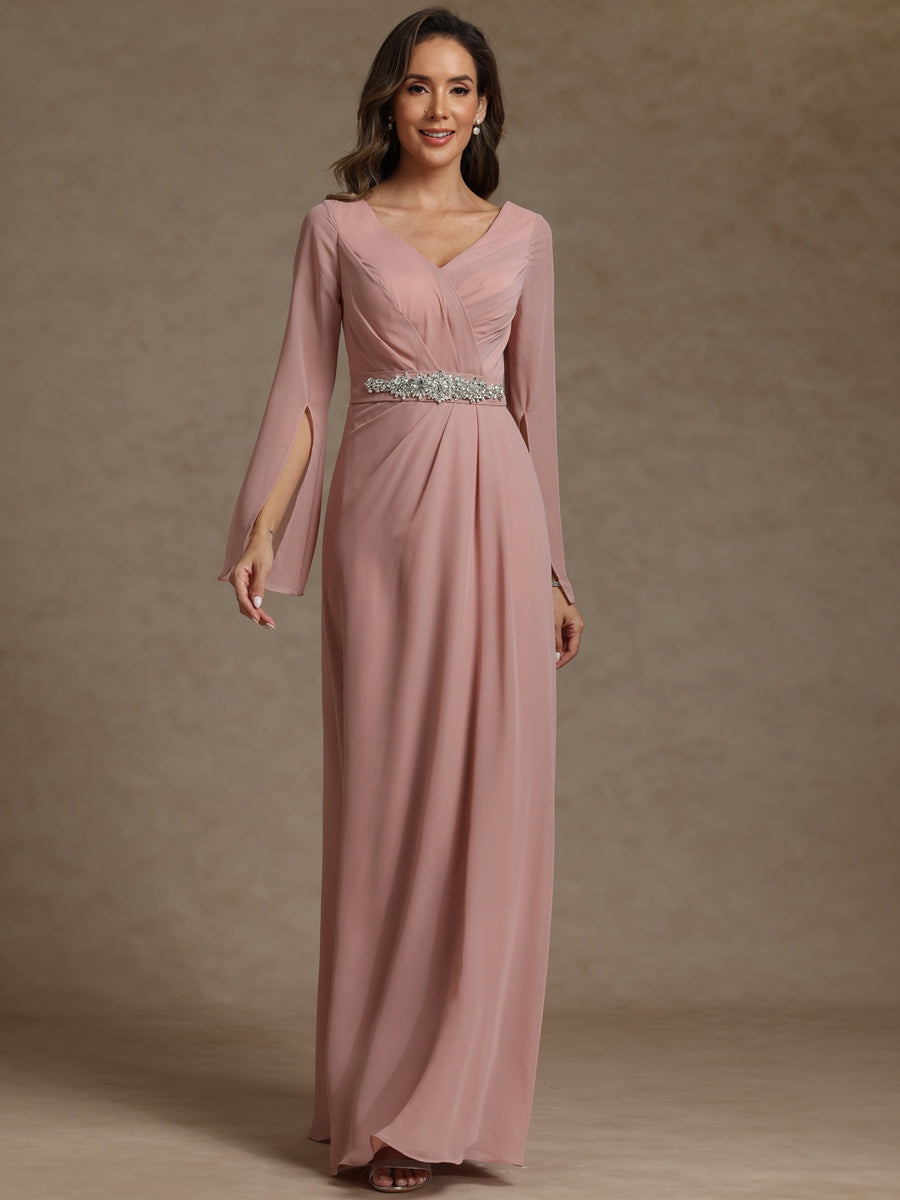Sheath/Column V-Neck Long Sleeves Floor-Length Mother of the Bride Dresses