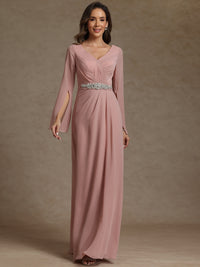 Sheath/Column V-Neck Long Sleeves Floor-Length Mother of the Bride Dresses