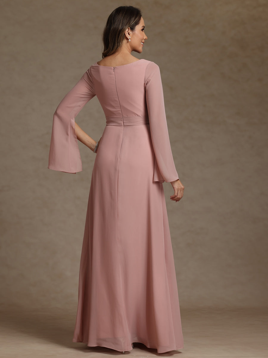 Sheath/Column V-Neck Long Sleeves Floor-Length Mother of the Bride Dresses