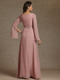 Sheath/Column V-Neck Long Sleeves Floor-Length Mother of the Bride Dresses