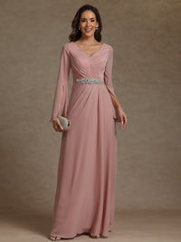 Sheath/Column V-Neck Long Sleeves Floor-Length Mother of the Bride Dresses