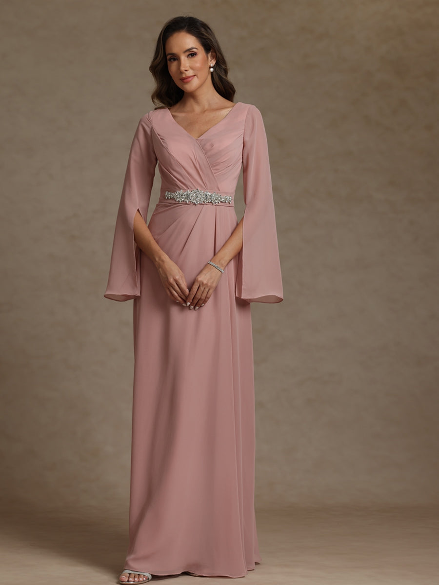 Sheath/Column V-Neck Long Sleeves Floor-Length Mother of the Bride Dresses