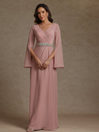 Sheath/Column V-Neck Long Sleeves Floor-Length Mother of the Bride Dresses