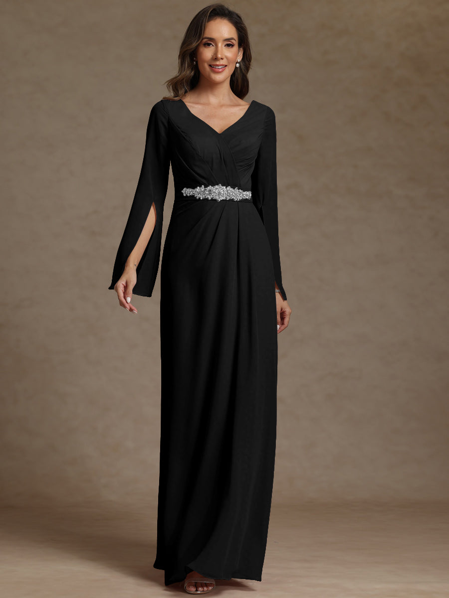 Sheath/Column V-Neck Long Sleeves Floor-Length Mother of the Bride Dresses