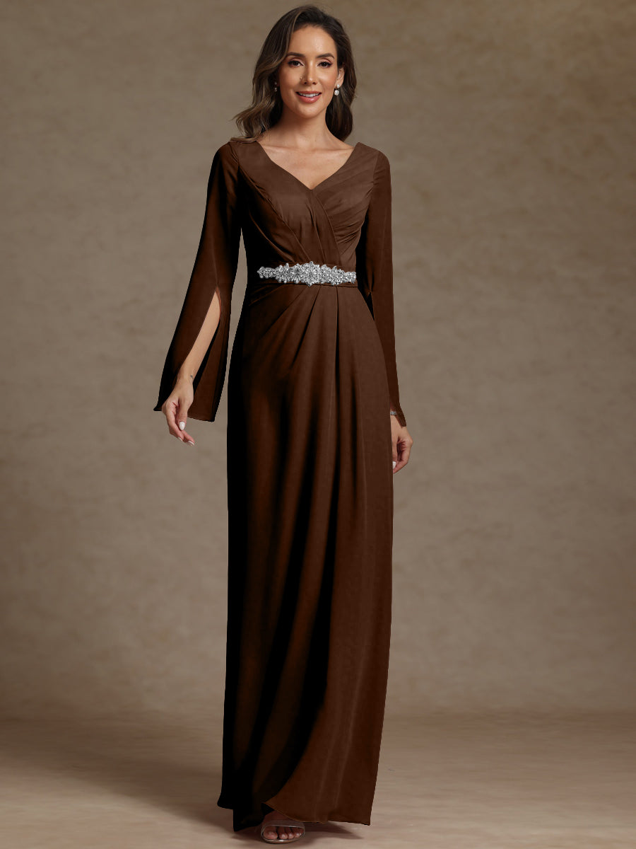 Sheath/Column V-Neck Long Sleeves Floor-Length Mother of the Bride Dresses