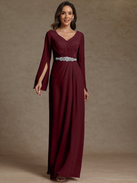 Sheath/Column V-Neck Long Sleeves Floor-Length Mother of the Bride Dresses