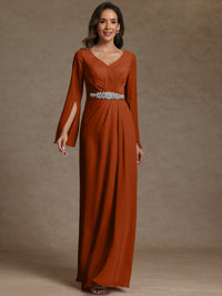 Sheath/Column V-Neck Long Sleeves Floor-Length Mother of the Bride Dresses