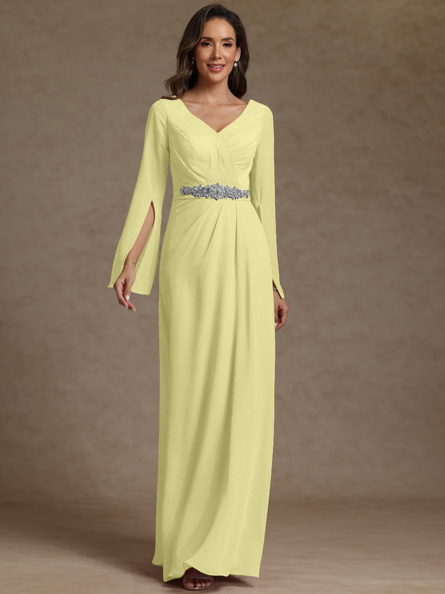 Sheath/Column V-Neck Long Sleeves Floor-Length Mother of the Bride Dresses